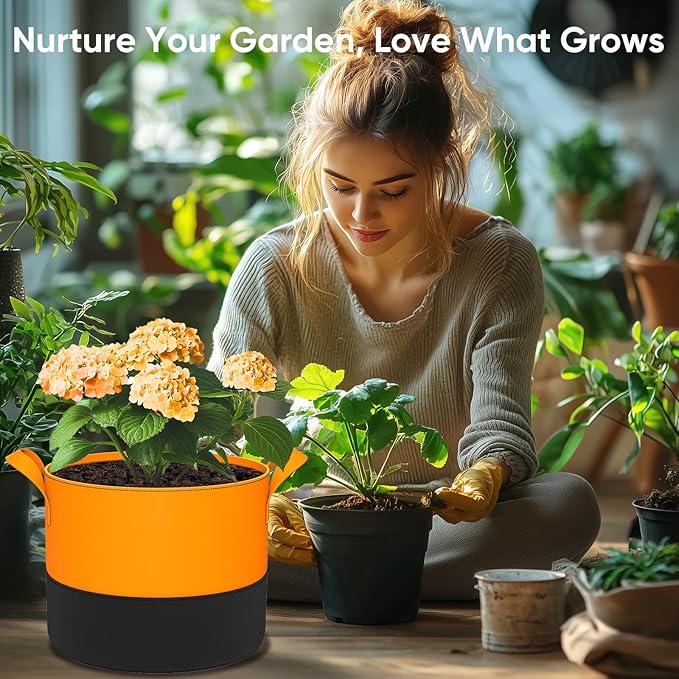 6 Pack 10 Gallon Grow Bags - 350G Heavy Duty Thickened Colorful Potato Grow Bags with Handles, Felt Nonwoven Garden Fabric Bags Gardening Pots for Vegetable Fruit Flowers Herbs Tomato Growing