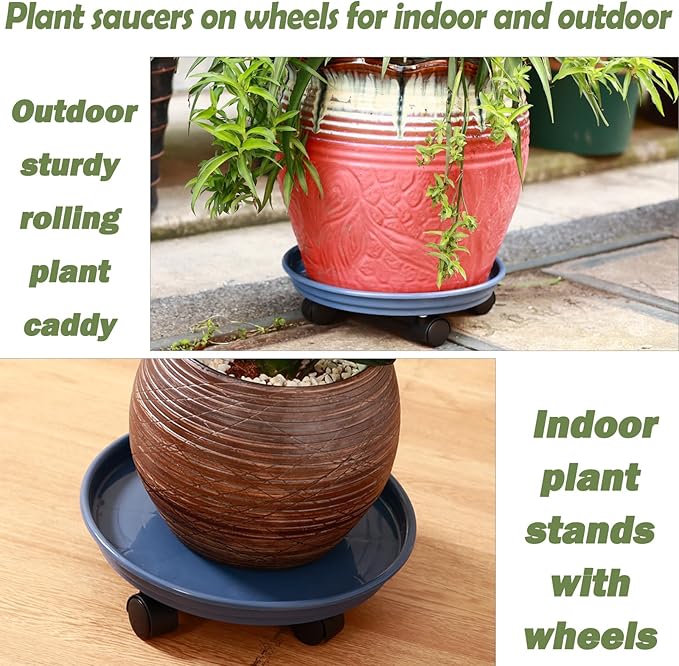 6 Packs Plant Caddy with Wheels 12" Plastic Rolling Plant Stands Heavy-Duty Plant Dolly with Casters Indoor Outdoor Plant Roller Base Plant Pot Saucers on Wheels Planter Mover, White
