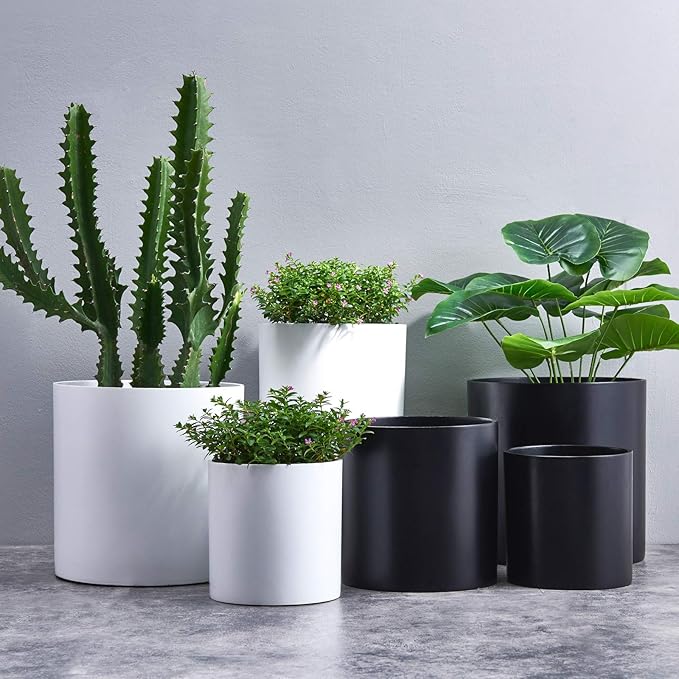 FaithLand Plant Pot 8 inch - Perfectly Fits Mid-Century Modern Plant Stand - Drainage Plug - Matte Black