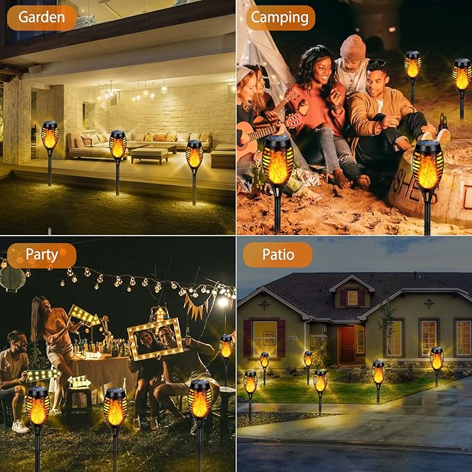 Solar Lights Outdoor Waterproof, Upgraded 6 Pack Solar Torch Light with Flickering Flame for Garden Decor, Mini Solar Outdoor Lights LED Tiki Torches for Outside Patio Yard Pathway Decoration
