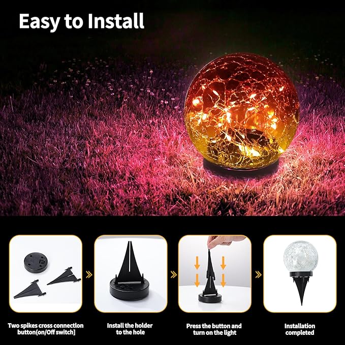 Solar Globe Lights Outdoor Waterproof-Solar Balls Garden-Cracked Glass Ball Solar Lights Outdoor-Solar Orbs Outside-Outdoor Decorations Patio & Yard Lawn Backyard Decor (GUO-XBQ-6-6-6)