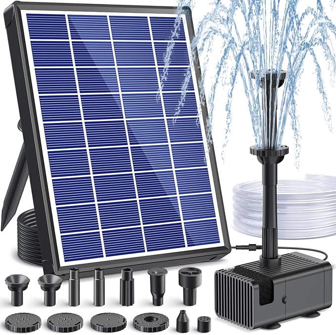 POPOSOAP Solar Fountain Pump for Bird Bath, 6.5W Solar Water Fountain Pump with Upgraded Dry-run Protection & Double-layer Nozzles 5Ft Tubing for Pond, Bird Bath, Backyard Water Feature
