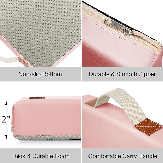 HappyPicnic Waterproof Kneeling Pad for Garden or Bath, 2 inch Thick Soft Foam Kneeler Mat for Gardeners Knee Support or Bathtub Bathing with Handle and Removable Cover - Pink