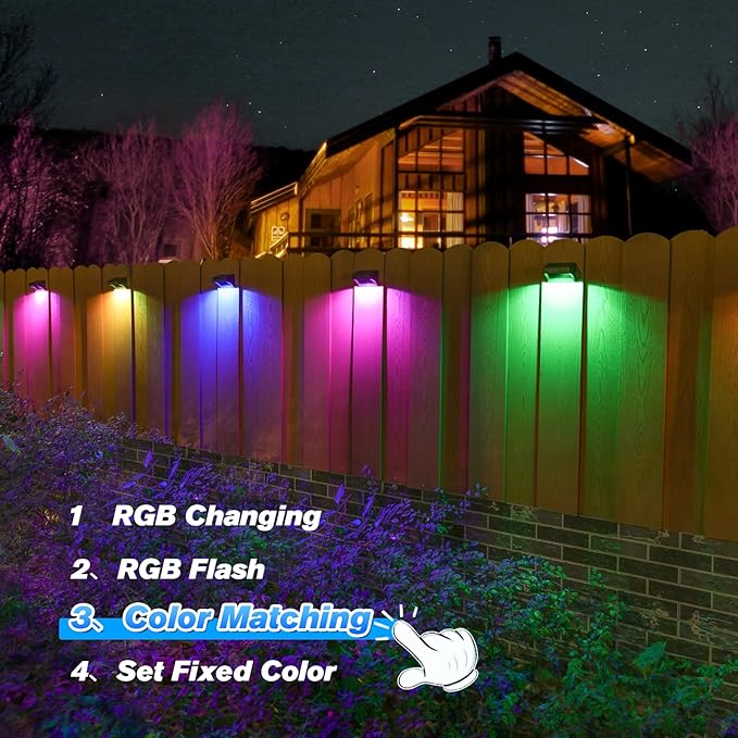 Aulanto Solar Fence Lights 12 Pack, Fence Solar Lights IP65 Waterproof Outdoor Lights,Warm White and 10 RGB Color Glow Modes, Solar Lights Outdoor Decor for Backyard,Garden,Fence,Wall,Deck,Stairs.