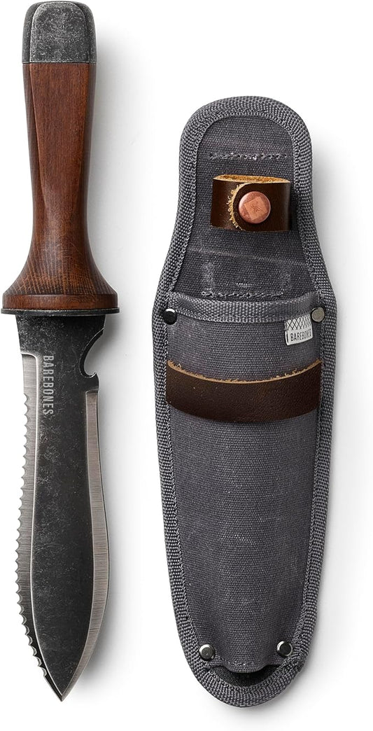 Barebones Hori Hori Ultimate - Garden Knife with Double-Edged Tempered Steel Blade, Walnut Handle, Ambidextrous Use, Japanese Knife Garden Tool for Weeding and Gardening (Tool & Sheath)