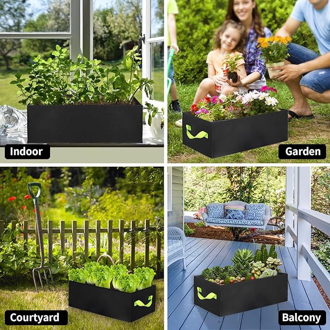 2 Pack Plant Grow Bags,ANGELIOX 2-Grids Rectangle Grow Bag,10 Gallon Heavy Duty 400G Fabric Garden Bed, Square Nonwoven Flower Planter Containers for Vegetable ,Flowers,Fruit/Growing Pots with Handles