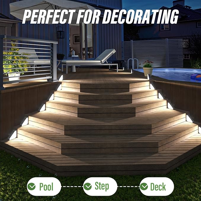 JSOT Solar Step Stair Lights Outdoor Yard Decor 10 Pack, IP65 Waterproof Deck Lighting for Outside Solar Powered, Solar Garden Light Decor for Fence, Backyard, Front Porch Step, Balcony, Wall, Patio