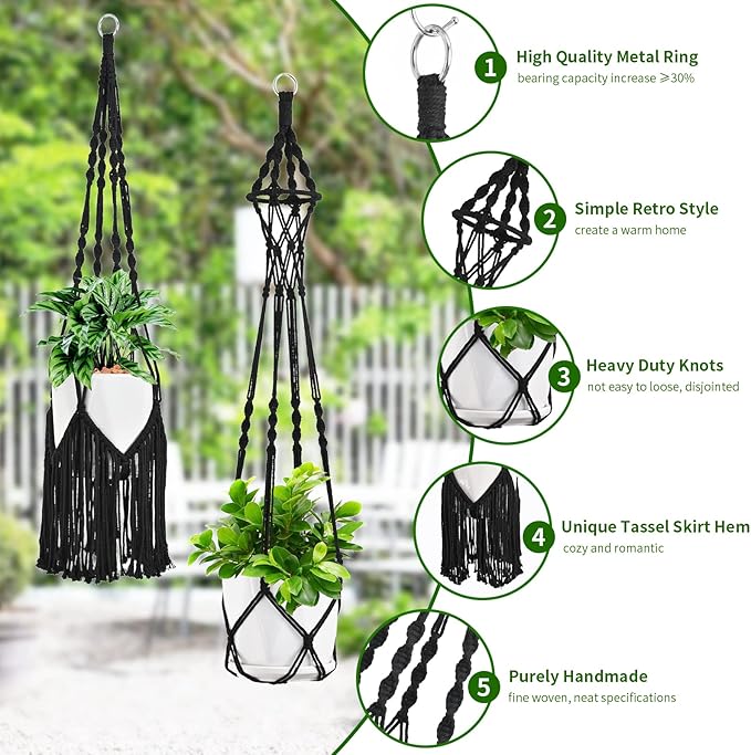 Macrame Plant Hangers, 6Pack Hanging Planters for Indoor Plants w/ 6 Set Hangers Kit Handmade Macromay Plant Hangers Indoor Flower Pots Holder Stand for Boho Home Décor (POTS NOT Included)