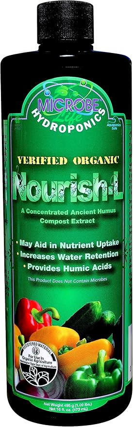 Microbe Life Hydroponics Nourish-L Liquid Conditioner, Stimulator to Enhance Plant Nutrient Absorption for Fruits & Vegetables, Use with Any Feeding Systems Including Hydroponics or Soil, 16 Fl Oz