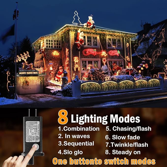 Hezbjiti Christmas Lights Decorations Outdoor, 1600LED 164FT Curtain Fairy Lights 8 Modes 320 Drops Fairy String Curtain Lights for Christmas Decor Eaves Window Party Yard Garden