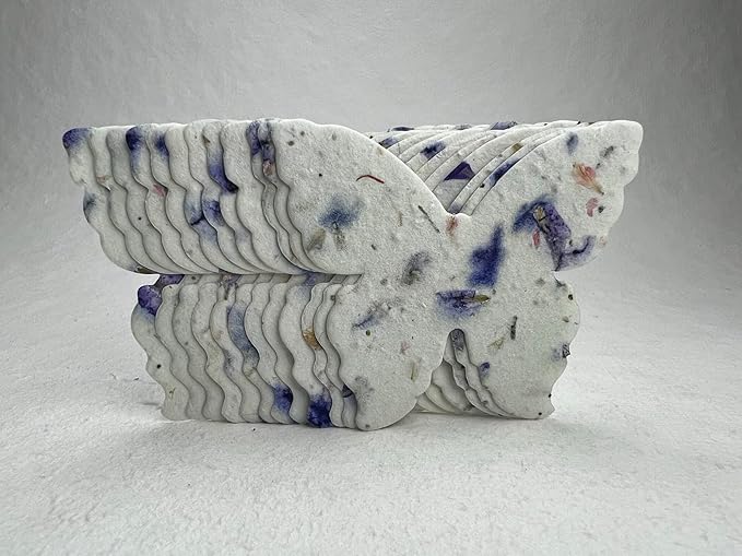 Of The Earth Handmade Paper - Wildflower Seed Paper Butterfly Shape - Large 3" - Set of 24 (45s Purple Recycled)