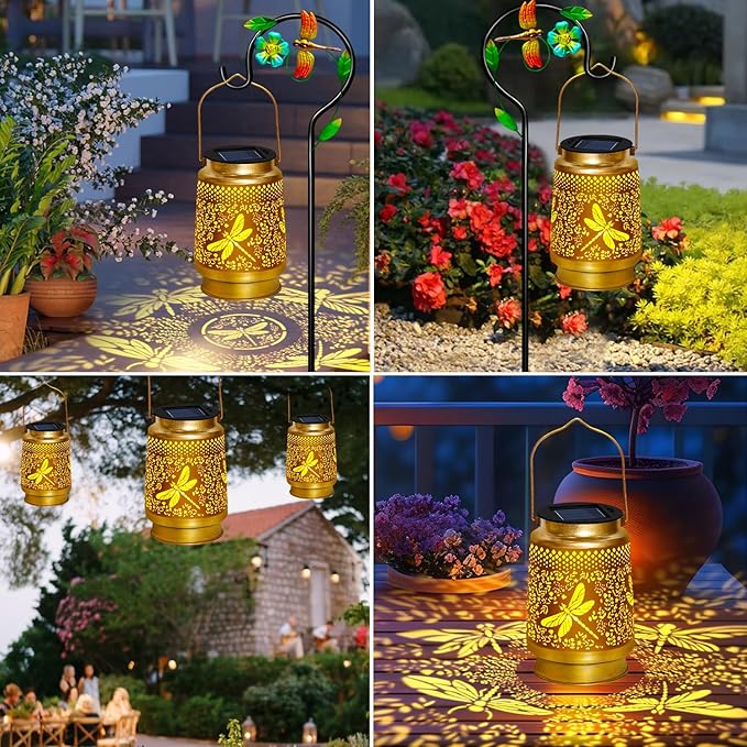 TEDOF Solar Lanterns Outdoor Waterproof,Dragonfly Solar Lights Garden Decor Gifts for Mom Women Grandma Decoration Outside for Yard, Patio,Backyard,Porch
