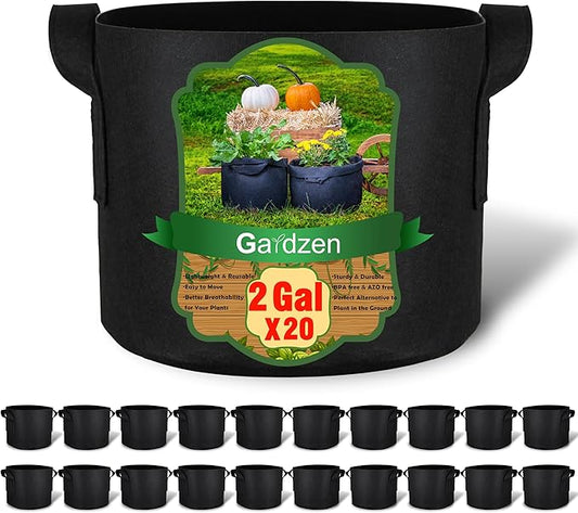 Gardzen 20-Pack 2 Gallon Grow Bags, Aeration Fabric Pots with Handles, Pot for Plants