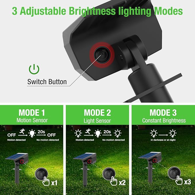 [ 8 Pack/56 LED ] Solar Lights Outdoor Motion Sensor, Spot Landscape Lighting with 3 Modes, Waterproof Spotlights Dusk to Dawn for Outside Yard Tree Garden Pathway Sidewalk Driveway, Cool White
