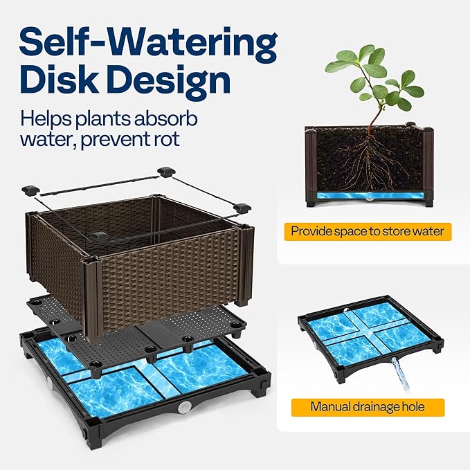 VIVOHOME 4 Packs Elevated Plastic Raised Garden Bed Planter Kit, Outdoor Planters Above Ground Flower Vegetable Standing Box for Patio Deck Porch W/Drainage Holes