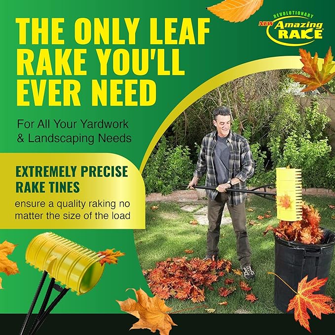 Amazing Rake Back Saving Garden Rake ― Leaf Rakes for Gardening ― Leaf Picker Upper ― Heavy Duty Leaves Claw & Rakes Lawns Garden Tool ― Easy Leaf & Grass Grabber Without Bending Over ― Green