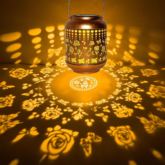 Solar Lanterns Outdoor, Waterproof Hanging Solar Lantern Garden Decor, Solar Lights for Backyard Porch Patio Table Yard Balcony Lawn Pathway, Rose Gifts for Women Grandma Mom