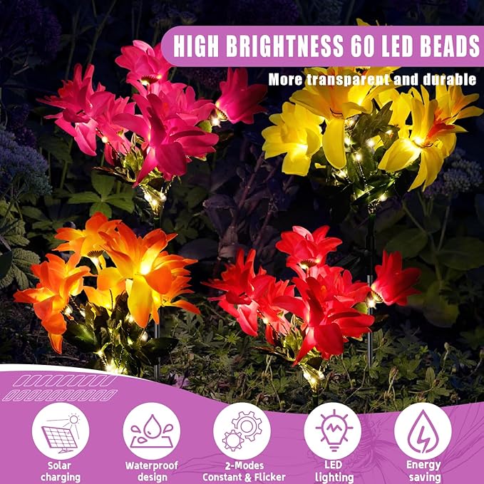 4 Pack Outdoor Solar Garden Decor Lights, Waterproof Solar Powered Hydrangea Lotus Flower Lights Bright Up to 12 Hrs,Led Flowers for Yard Patio Lawn Decorative (Solar Flowers Style 5)