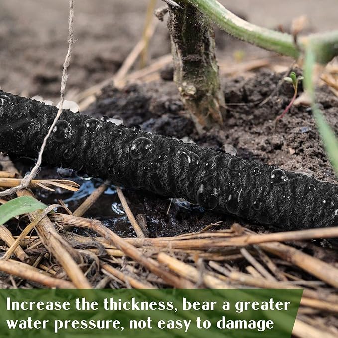 Sasylvia 400 ft 1/4 in Irrigation Tubing Soaker Hose System, Rubber and PE Material, Porous Drip Line for Watering Hydroponics Vegetable Beds, Black