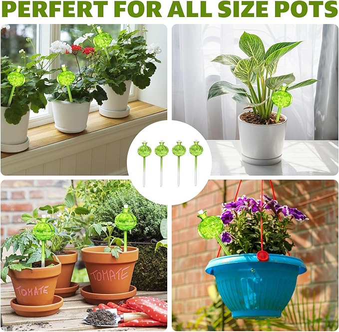 HYH Plant Watering Globes 4 Pack Self Watering Planter Spikes Insert for Indoor & Outdoor Plants Automatic Watering Device Self Flower Plant Watering Bulbs Made from Hand-Blown Glass Plant Lover Gifts