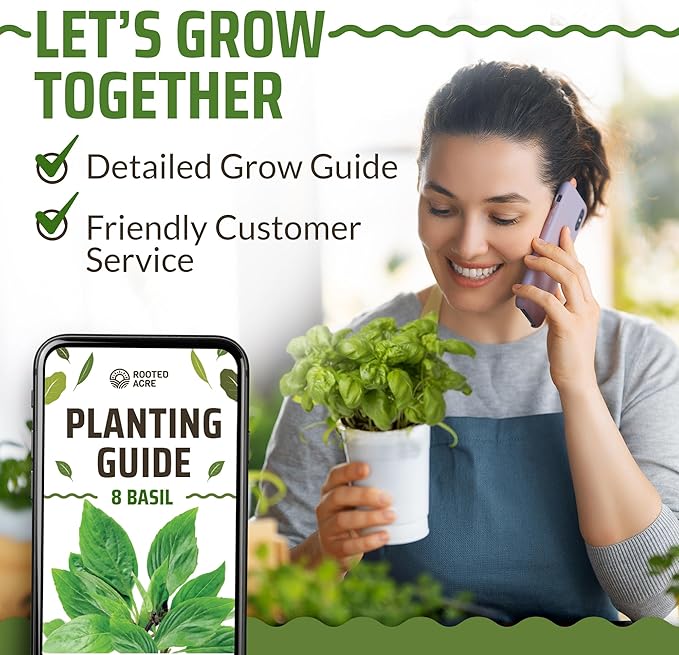 Rooted Acre 8 Basil Seeds Pack - 4000 High Germinating Fresh Basil Seeds - Thai, Genovese, Lemon, Tulsi Holy Basil, & More Culinary Herb Seeds - Non GMO, USA Heirloom Basil Seeds for Planting