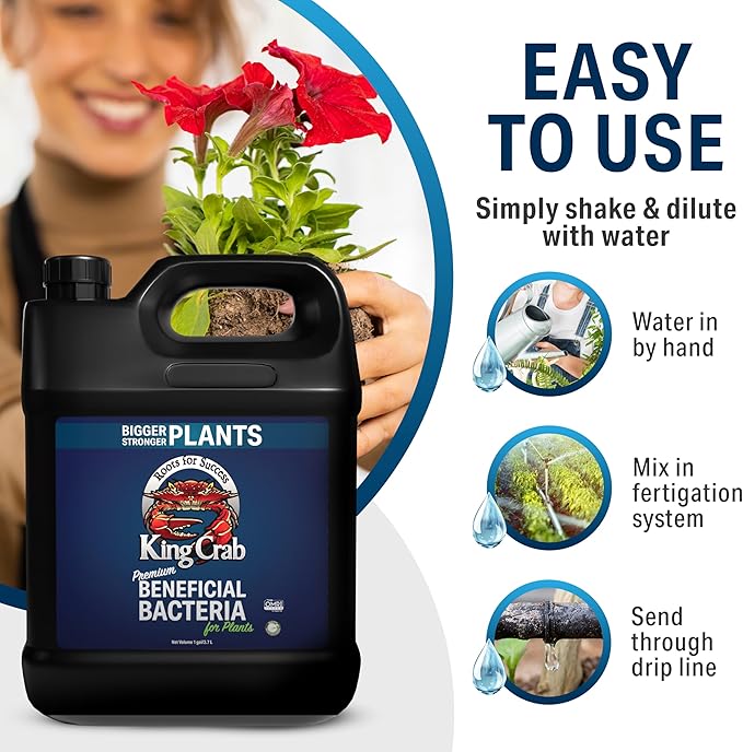 King Crab Instant Compost Tea, Root Stimulator for Plants, Ultra Concentrated OMRI Organic Bacteria, 275 Million Organisms per ml, Roses, Tomatoes, Houseplants, Soil Conditioner, Soil Microbes