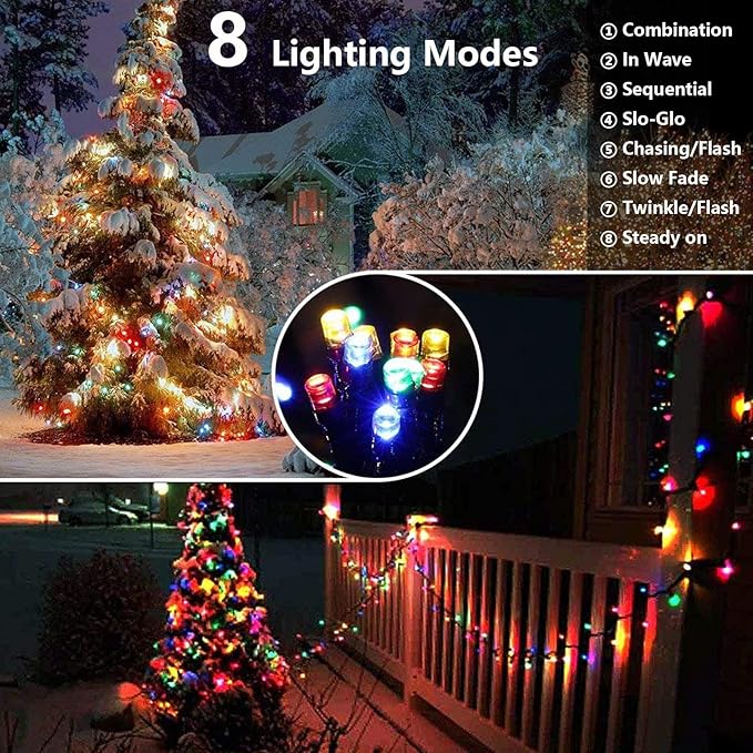 Joomer Solar Christmas Lights Outdoor 4 Pack Total 156FT 400LED 8 Lighting Modes Solar String Lights Waterproof Fairy Tree Lights for Garden Yard Patio Christmas Decoration (Multicolor)