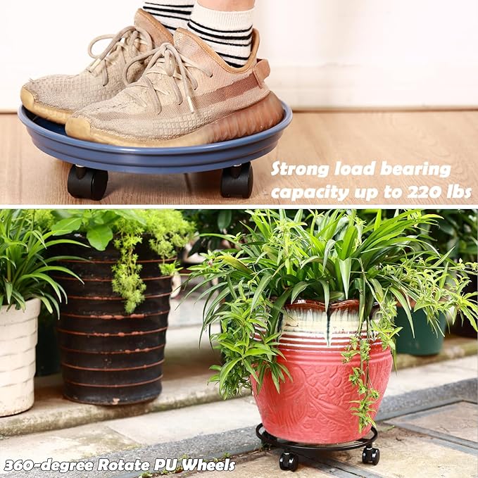 6 Packs Plant Caddy with Wheels 12" Plastic Rolling Plant Stands Heavy-duty Plant Dolly with Casters Indoor and Outdoor Plant Roller Base Large Heavy Plant Pot Saucers with Wheels Plant Movers