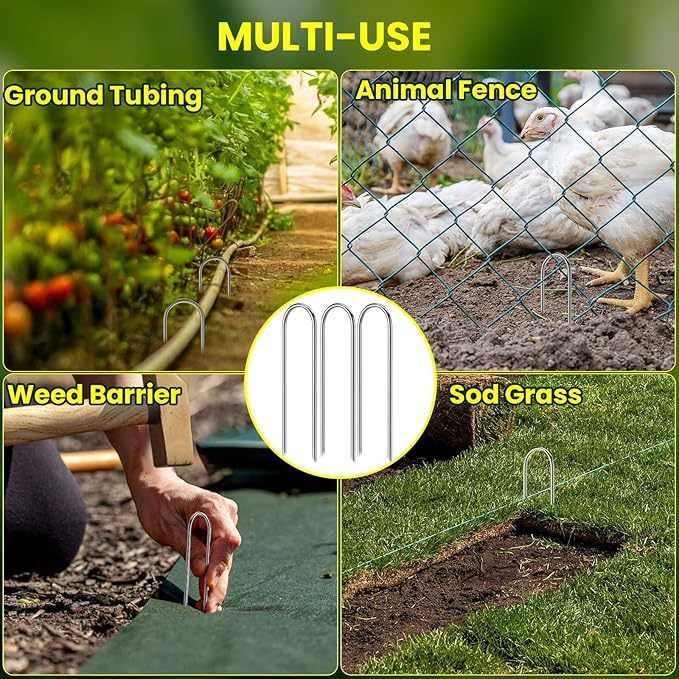 Garden Stakes 6 inches, U-Shaped Tent Stakes, Galvanized Landscape Staples, Ground Stakes for Landscaping Securing Weed Barrier Fabric, Holding Fencey,Christmas Decorations