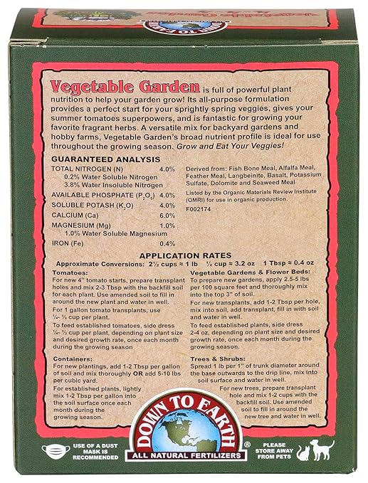 Down to Earth Organic Vegetable Garden Fertilizer 4-4-4, 1lb