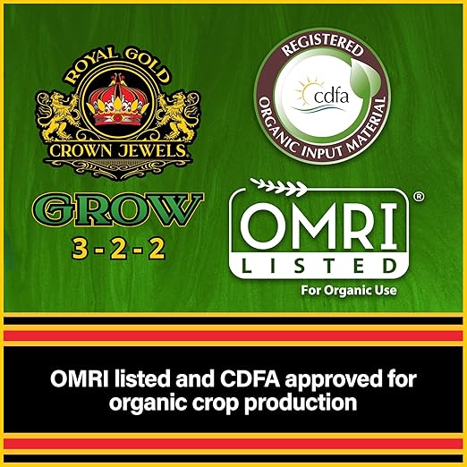 Royal Gold Crown Jewels Organic Grow 3-2-2 Dry Soluble Fertilizer, 5 lbs - Best for Improving Soil Before Planting, Encouraging Vigorous Growth and Plant Feeding
