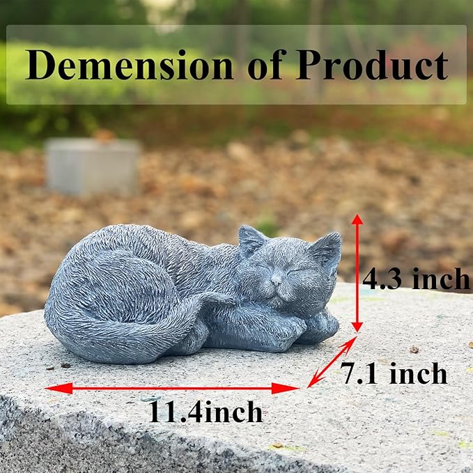 Cat Garden Statue Decoration, Memorial Stone Peaceful Sleeping Figurine for Patio Lawn Porch, 11.5" Cat Memorial Statue Grave Markers and Loss Pet Sympathy Gift