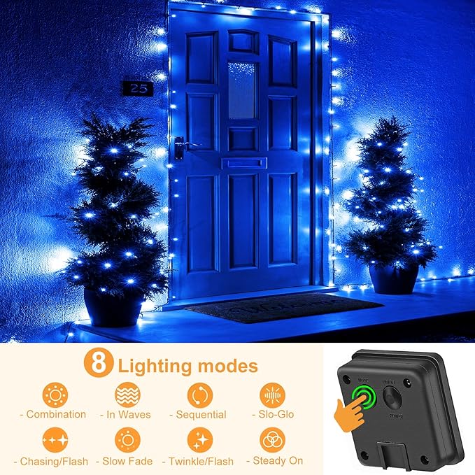 2 Pack Solar String Lights for Outside, Each 40Ft 120 LED Solar Lights Outdoor, 8 Modes Waterproof Solar Powered Fairy Twinkle Light for Backyard Patio Tree Party Garden Decoration, Blue