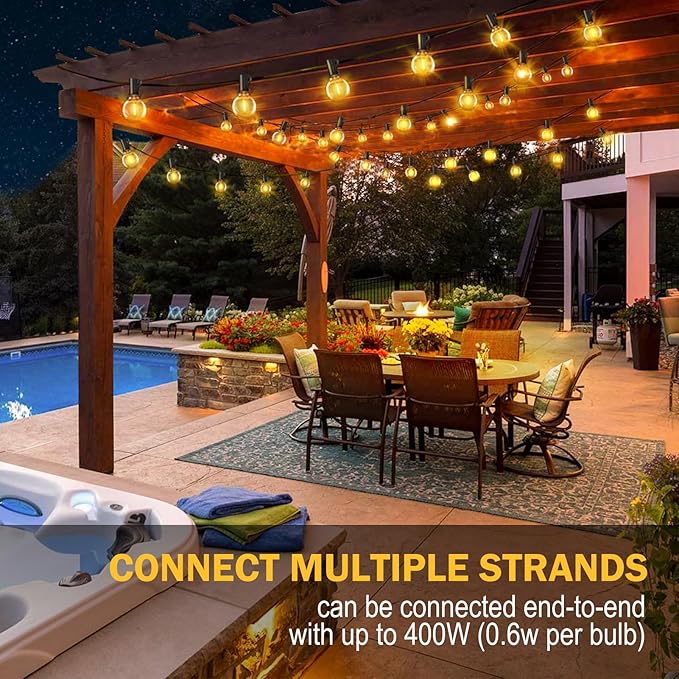 XURISEN Outdoor String Lights, 23FT LED Patio Lights for Outside with 8 Shatterproof G40 Globe Bulbs UL Listed IP65 Waterproof Hanging Lighting for Backyard Balcony Bistro Party Decor