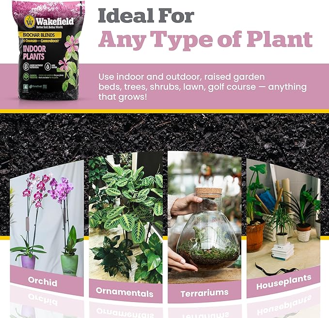 Wakefield Premium Biochar Indoor Plant Potting Mix with CarbonBoost – Professional Grade Soil for Houseplants & Indoor Plants – Organic Compost Potting Soil with Pine Bark and Worm Casting – 4 Quart
