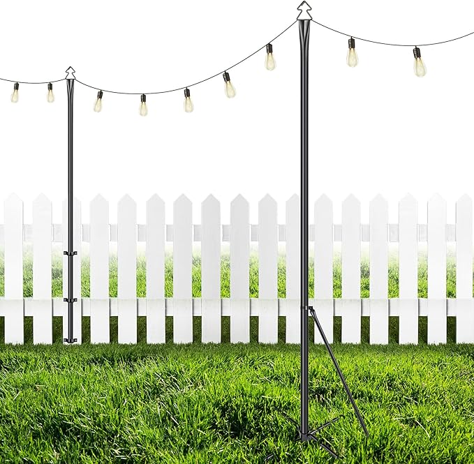 LOPANNY String Light Poles for Outside - 2 Pack 9.8FT Poles for Outdoor String Lights, Outdoor Light Poles for String Lights Hanging - Backyard, Garden, Patio, Deck Lighting Stand for Parties, Wedding