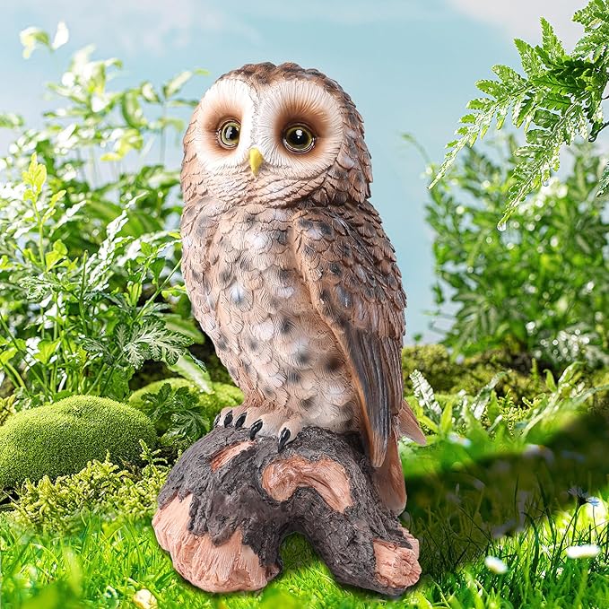 WONDER GARDEN Owl Statue Decor, Outdoor Resin Owl Figurine Owl Sculpture for Home Decor Porch Patio Lawn Yard Decorations or Housewarming Gifts