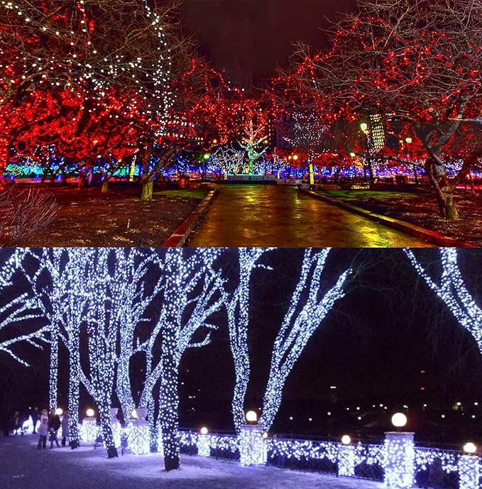 Connectable Red And White Christmas String Lights, 2Pack 164FT 400LED Christmas Lights for Outside/Indoor, Plug In Christmas Tree Lights with 8 Modes, String Lights for Christmas Decorations Holiday