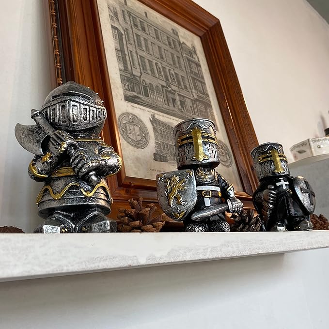 nezababy 8 PCS Knight Garden Gnomes Decorations Funny Medieval War Sculpture Army Guard Statue Outdoor Yard Lawn Decor Resin (8 Pcs Set)