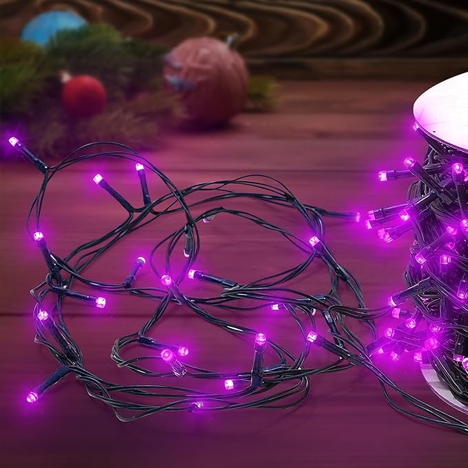 Christmas Light 1000 LEDs 336ft Green Cable Wire Fairy String Tree Twinkle Lights IP44 Waterproof 12 Modes for Christmas Party, Halloween, Outdoor, Garden, Wedding, Home Decoration (Purple)