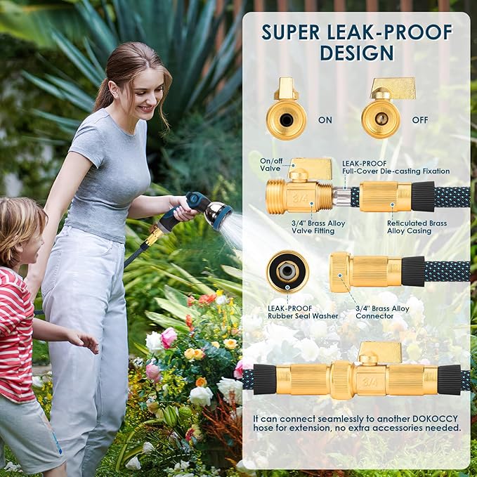 Non-Expanding Garden Hose 50 ft, Flexible Kink Free Water Hose with 10 Watering Spray Nozzle, Lightweight Hose Pipe, Leak-Proof, Durable, 3/4" Brass Alloy Connector, Portable Storage Strap