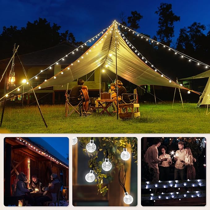 Solar Lights Outdoor Waterproof, Total 36 ft 60 LEDs Crystal Globe Lights with 8 Modes, Solar String Lights for Outside, Patio Porch Garden Yard Christmas Wedding Party Decor (Cool White)
