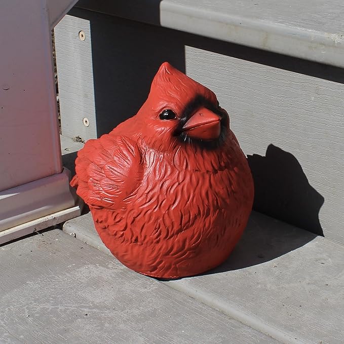 Stocky Cardinal Garden Statue and Key Hider - Hides a Secret Extra Hidden Key Outside in Garden, Yard or Porch
