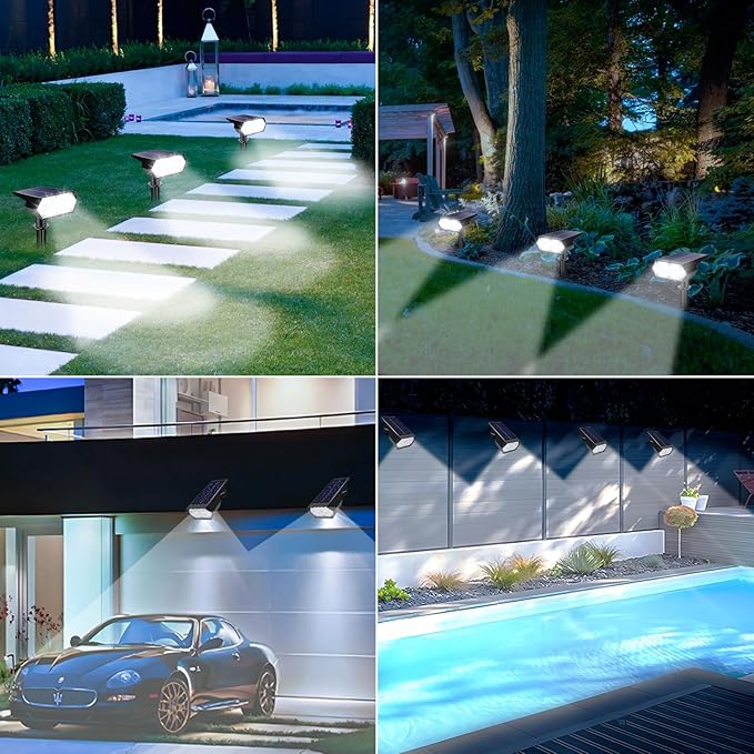 Solar Spot Light Outdoor, 49 LED Lights for Outside, 2 Modes Solar Powered Spotlights, Waterproof Pathway Light for Garden Yard Walkway Driveway Landscape Decorations (4 Pack-Cool White)