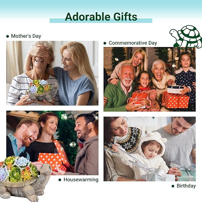 GIGALUMI Solar Garden Statues Turtle Figurine Lights for Outside, Yard Decorations Outdoor, Garden Decor Unique Birthday Housewarming Gifts for Mom, Women for Mothers Day