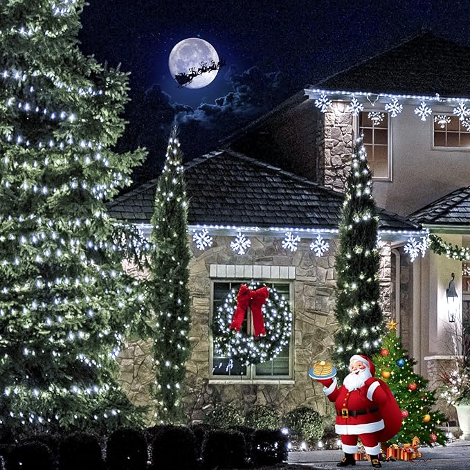 2 Pack Total 400 LED White Solar Christmas Lights, 75.5 Ft 8 Modes Solar String Lights Outdoor Waterproof, Solar Lights for Christmas Wedding Decor Tree Party Patio Decorations