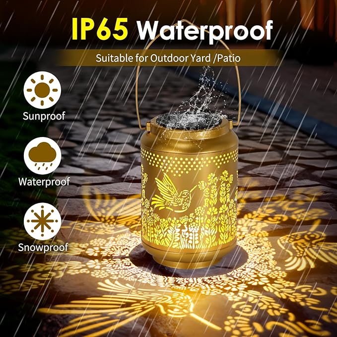 Garden Decor Birthday Gifts for Women, Solar Lanterns Hummingbird Outdoor Decoration, Mothers Day Gifts for Mom Grandma, Hanging Solar Lights Outside for Yard, Patio, Backyard, Porch (2 Pack)