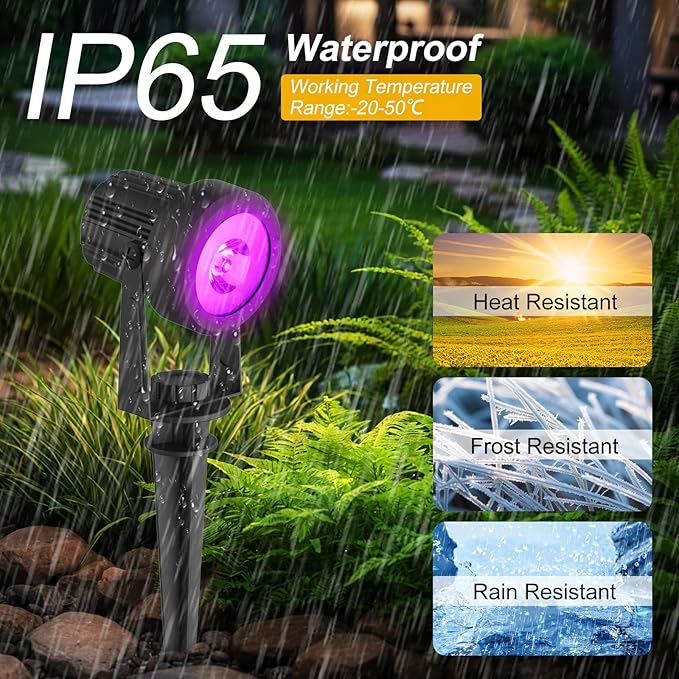 T-SUNUS Solar Spot Lights Outdoor Color Changing 6-in-1, Solar Landscape Spotlights RGB Lighting Waterproof IP65 Wall Lamp 9.8ft Cable for Patio Pathway Yard Garden Holiday (Multi-Color)