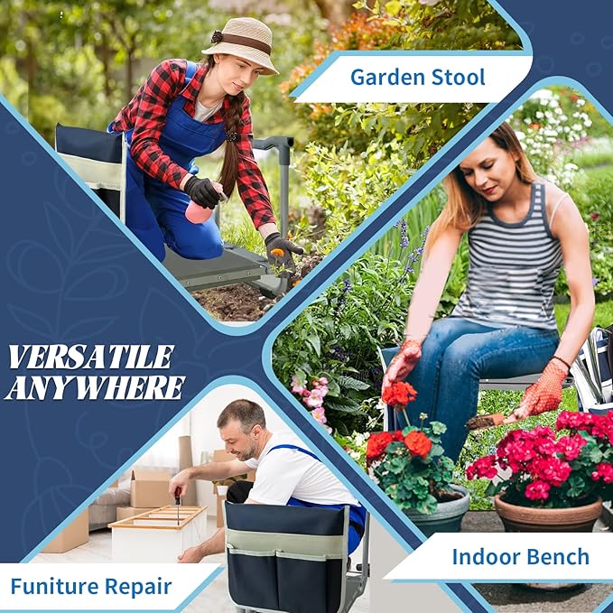 Garden Kneeler and Seat,2-in-1 Foldable Kneeling Pad and Stool with Thicken & Widen Soft Kneeling Pad,Wear-Resistant Prevent Knee and Back Pain reat, Gardening Gifts for Women and Men (A)