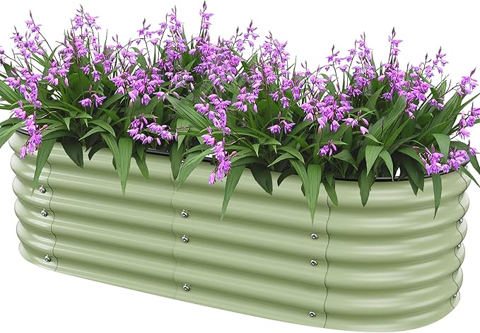 5x2x1.4 Ft Raised Garden Bed, Planter Box Outdoor with Rubber Edge Zinc-Aluminum-Magnesium Stainless Steel Durable Metal Garden Beds Kit for Vegetables, Flowers, Herbs and Succulents, Light Green